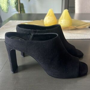 PEEP TOE HIGH HEEL MULE SLIP ON MICROSUEDE SANDALS 6
